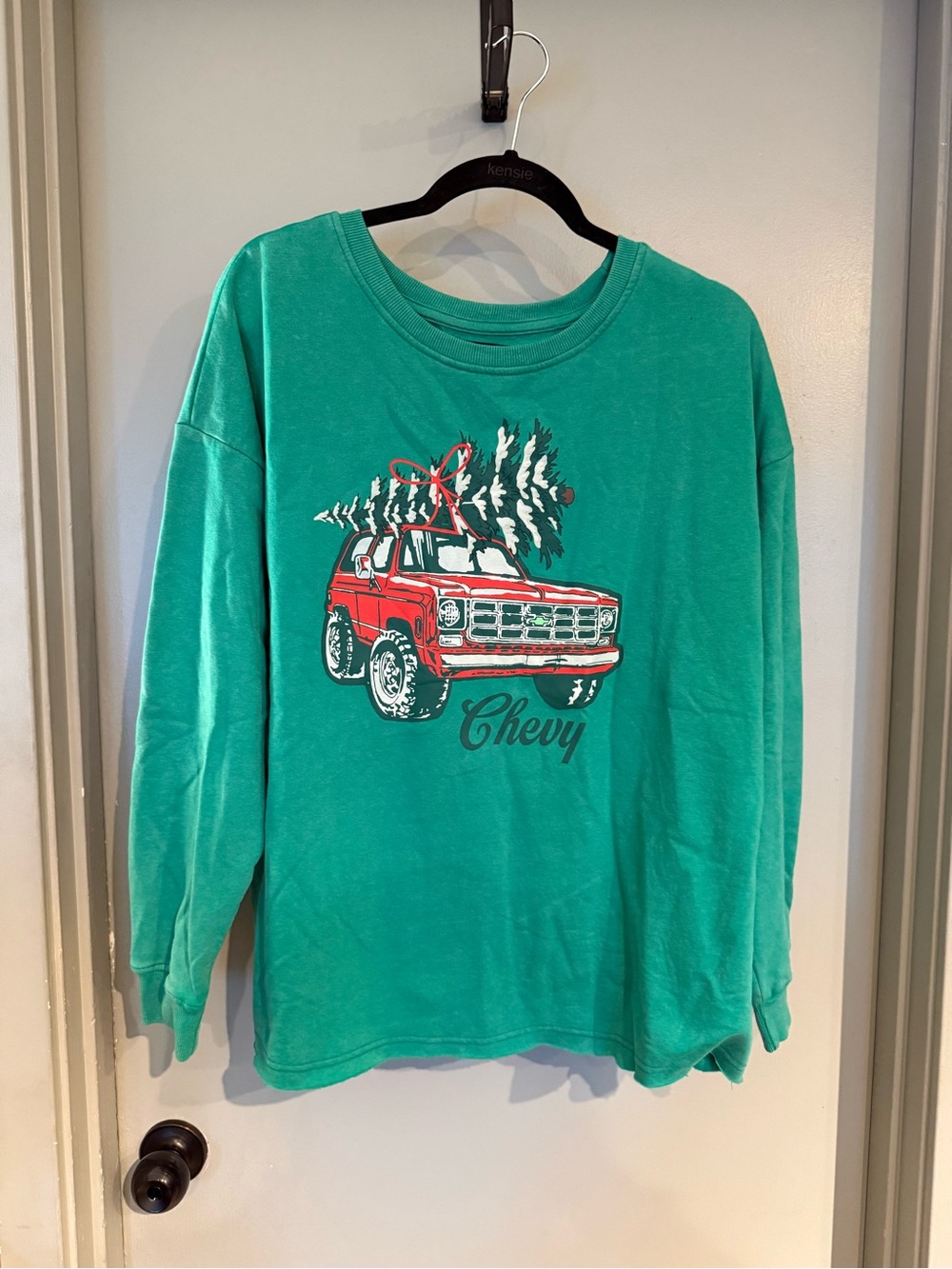 Green Long-Sleeve Graphic Tee with Red Truck - Chevy